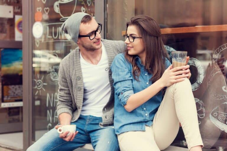 hipster couple coffee shop