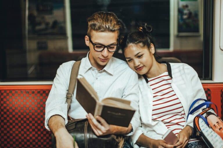 happy couple nerdy train