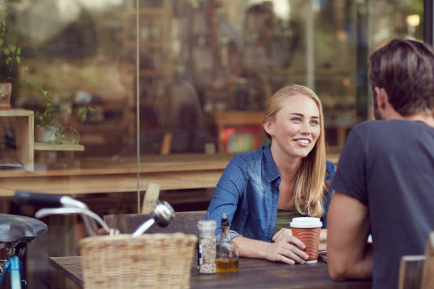 woman coffee date man