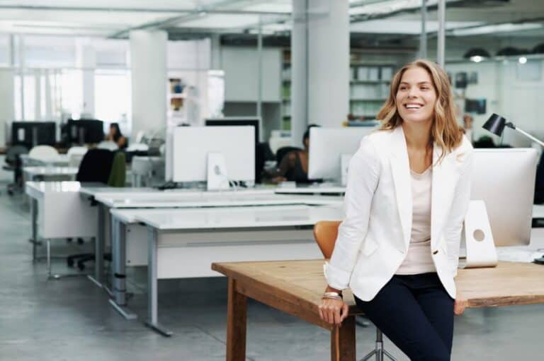 Woman sitting on her office.