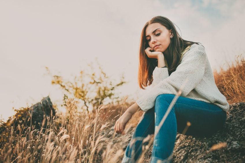 woman sad in heather