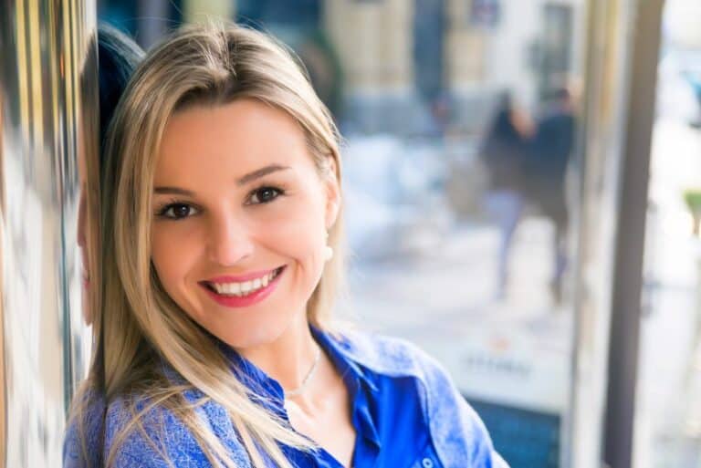 blonde woman smiling