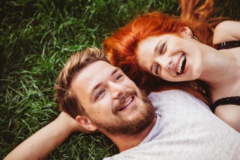 happy couple grass love
