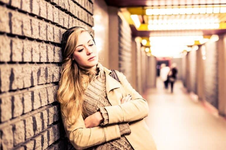Woman waiting subway