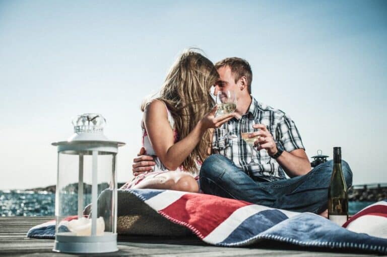 Couple on a date with wine