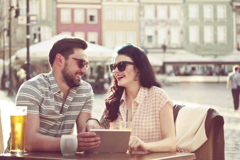 Young couple sitting at a cafe