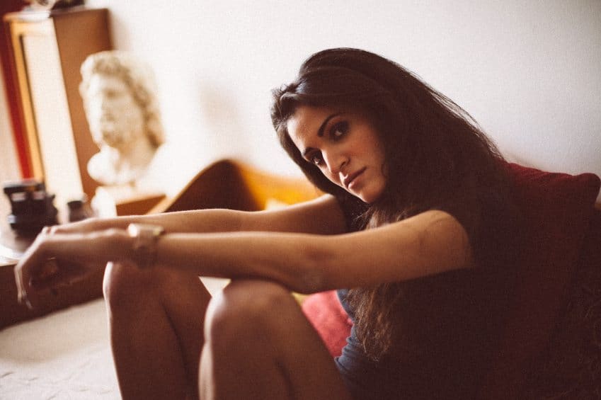 Brunette staring at camera