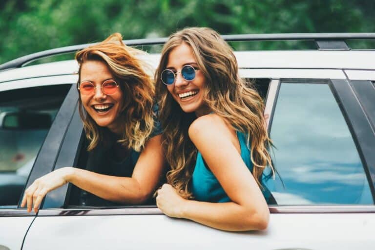 Two friends in car