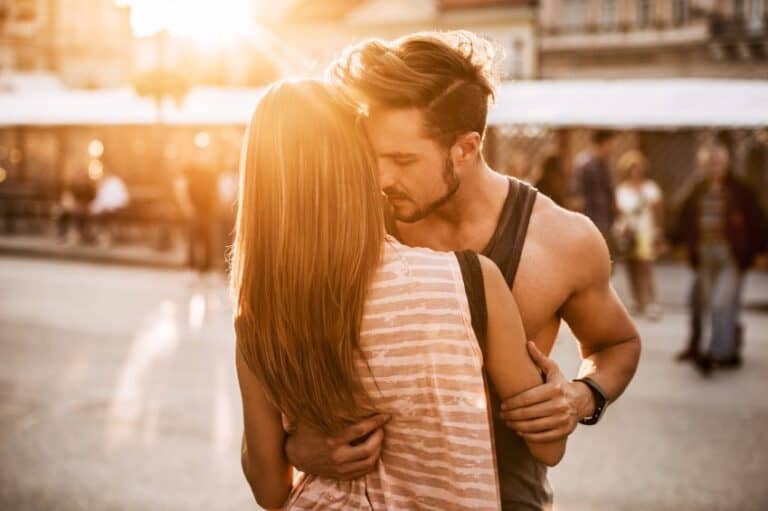 Young romantic couple embracing