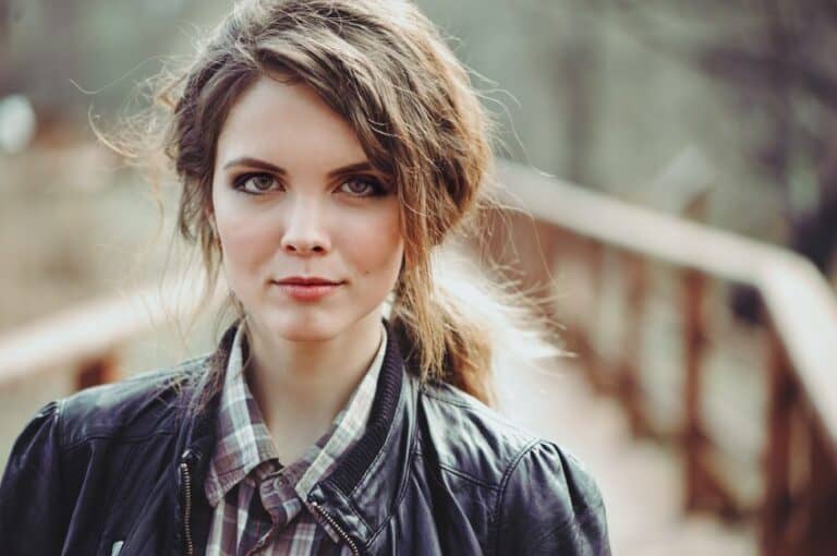 Head shot brunette pensive