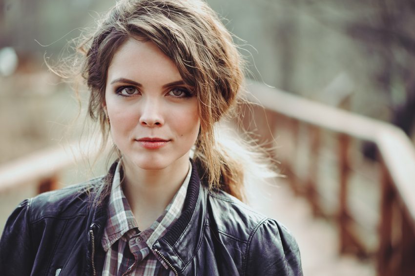 Head shot brunette pensive