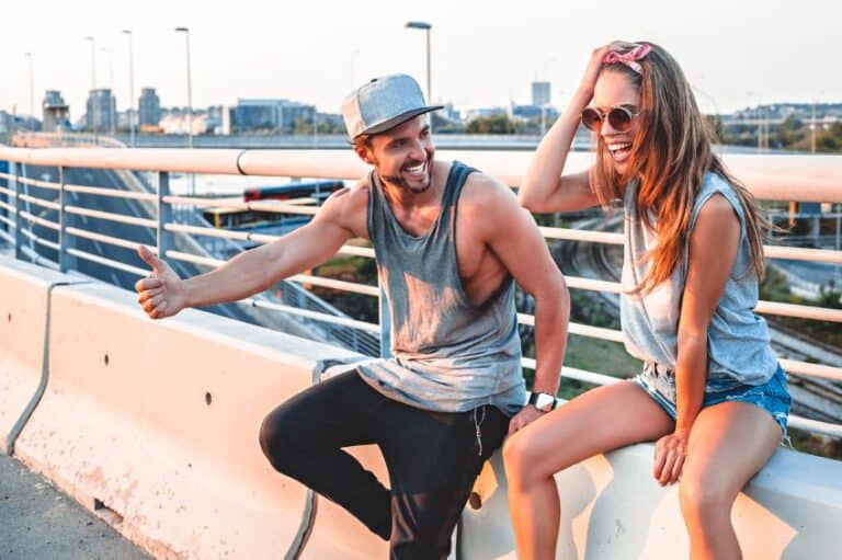 Young couple having fun laughing