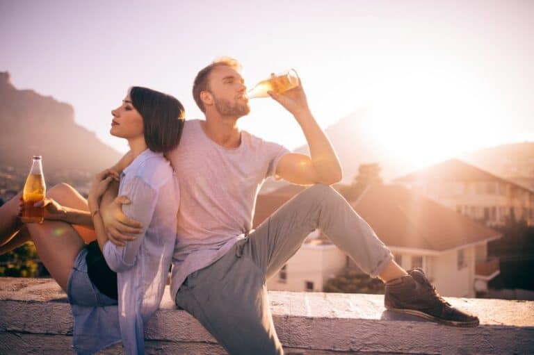 Happy young adult couple dating