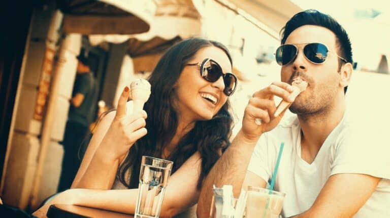 Couple eating ice cream.