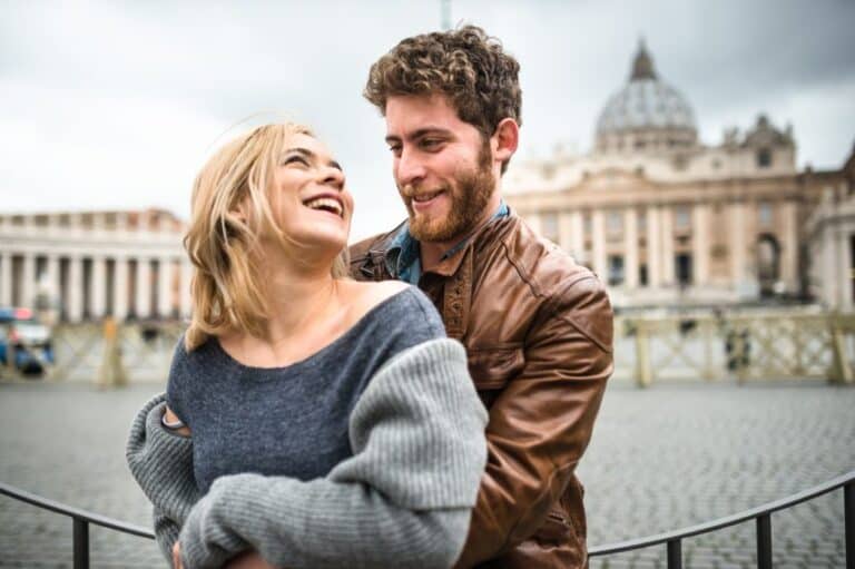 happy couple in the city