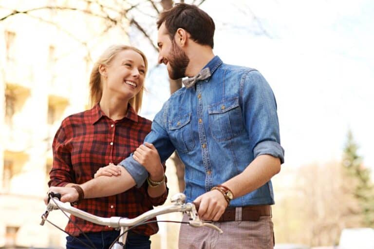 Romantic walk with bicycle