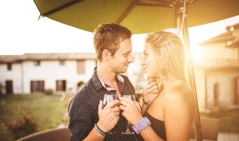 Couple sunset flirting