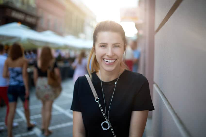 woman smiling city