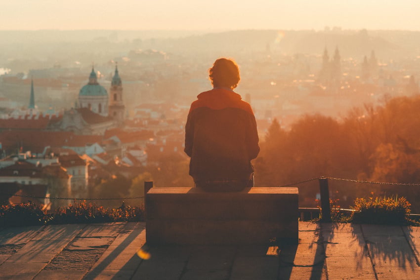 woman portrait city sunrise