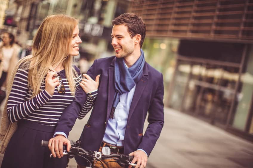 couple walking city close