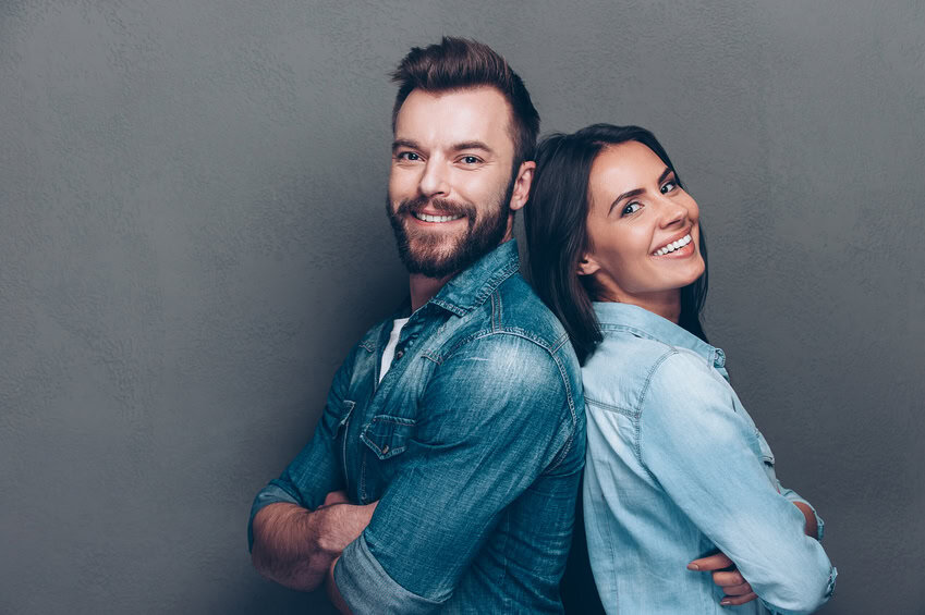man woman smiling couple portrait