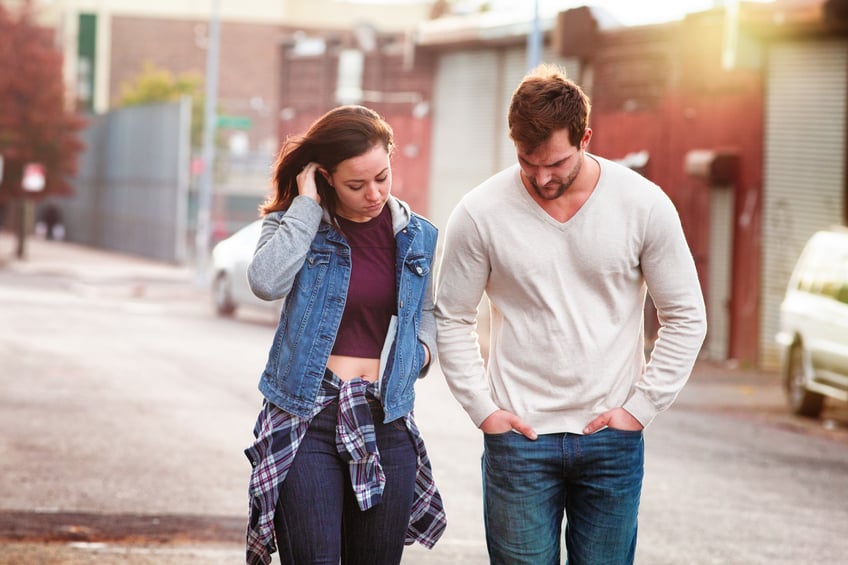 couple walking romantic city