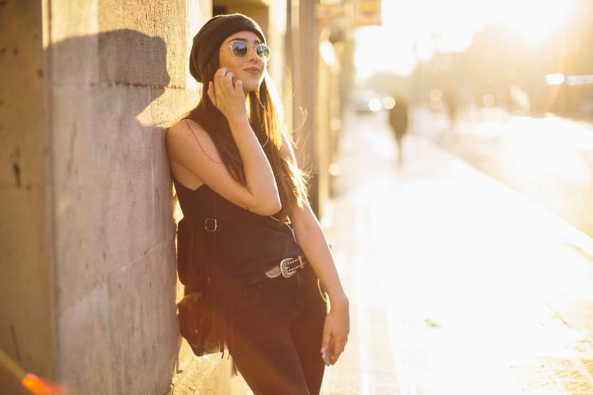 woman city outside sunshine