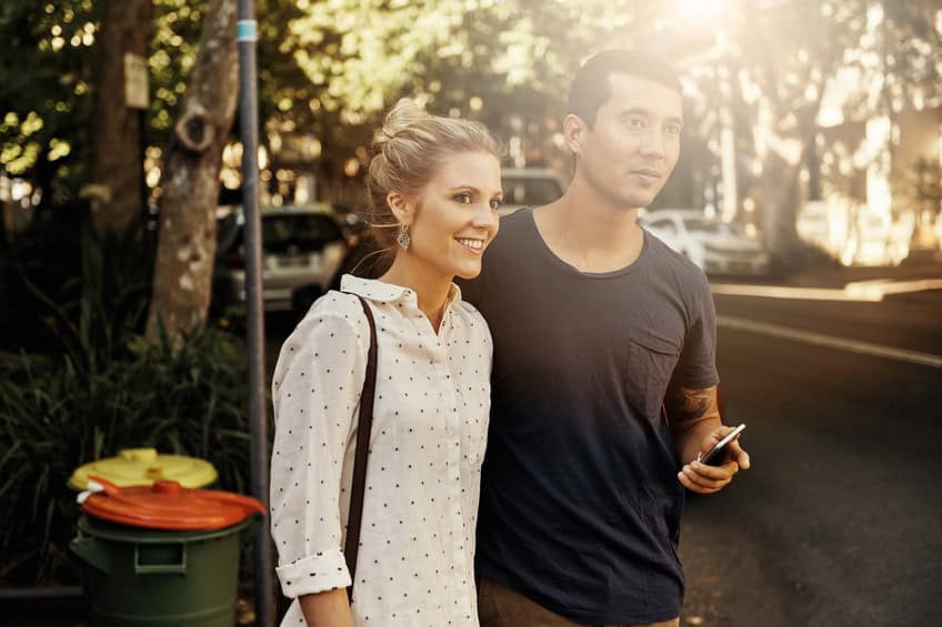 couple outside date happy romance