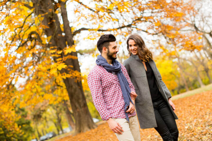 couple romance walking part autumn