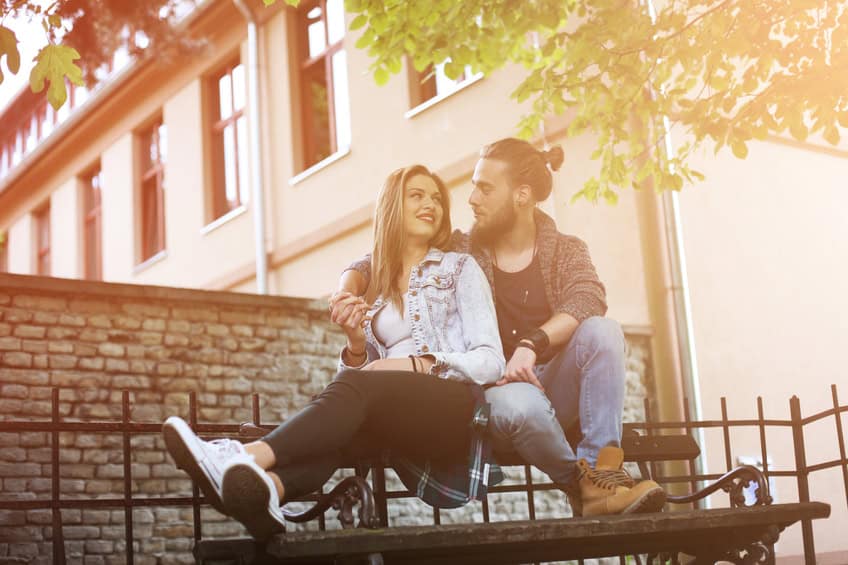Baby look at me! Couple enjoying outdoor.