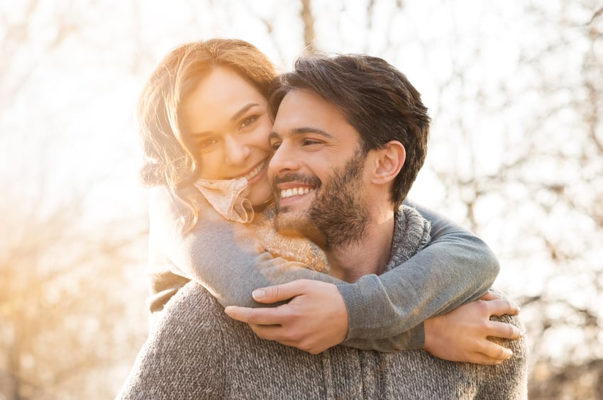 happy couple autumn outdoors love