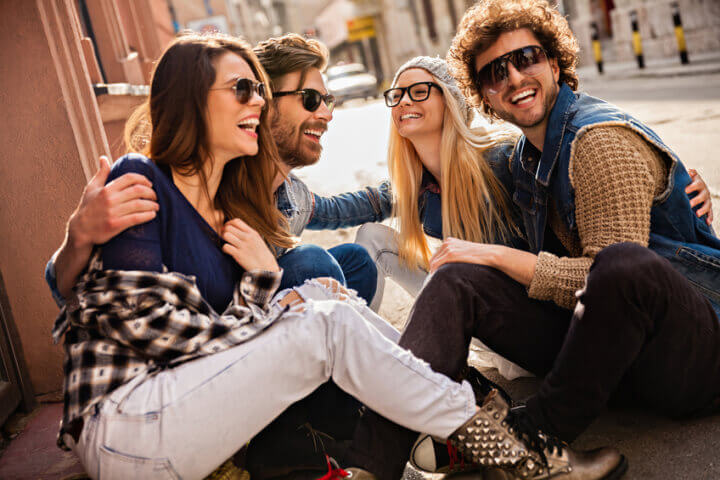 Close up of a friends enjoying city life