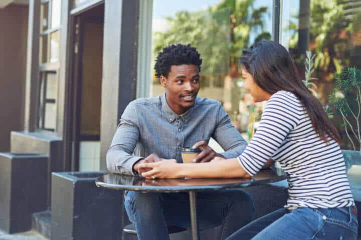 couple cafe talking date