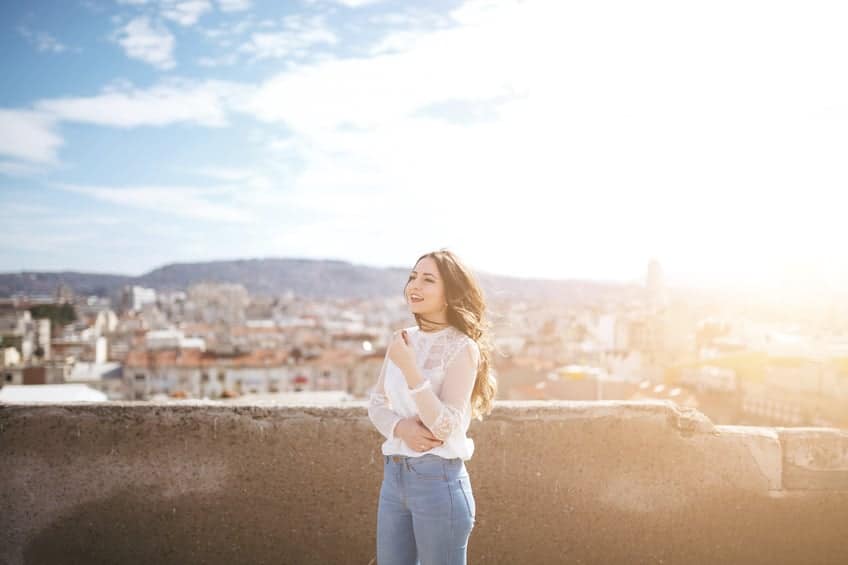 woman roof outdoors sky portrait