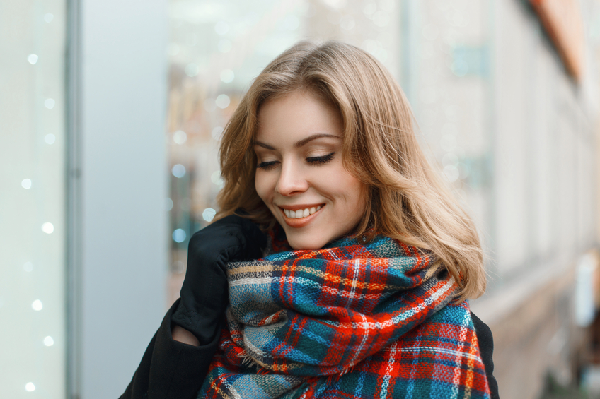 smiling woman scarf portrait beautiful
