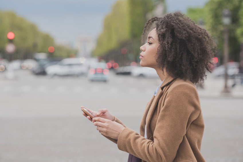 beautiful woman city street happy