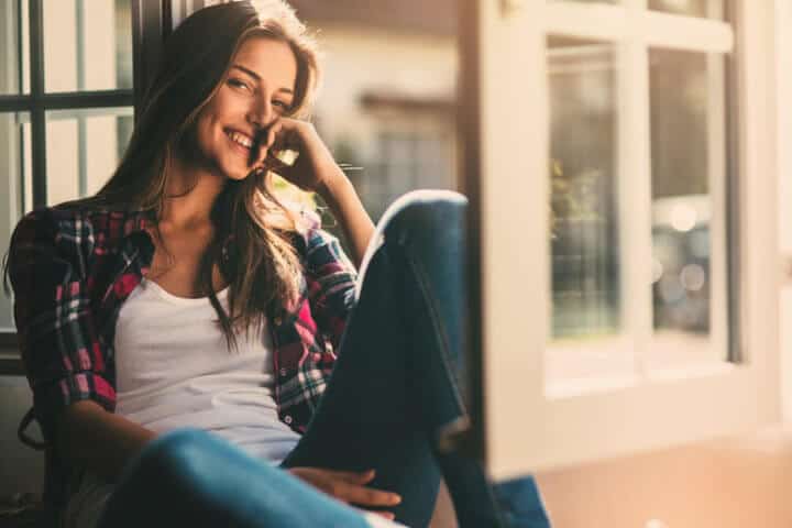 Woman portrait at home.