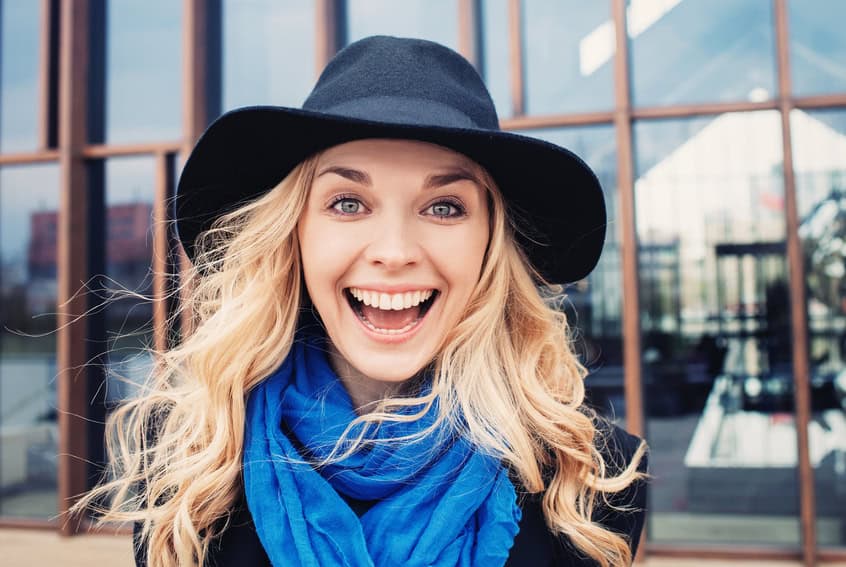 happy woman portrait cold outdoors