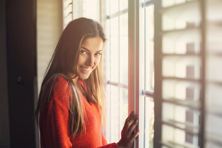Woman portrait at home.
