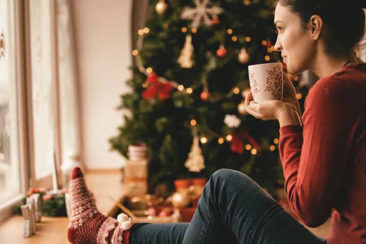 young woman comfy christmas holidays home