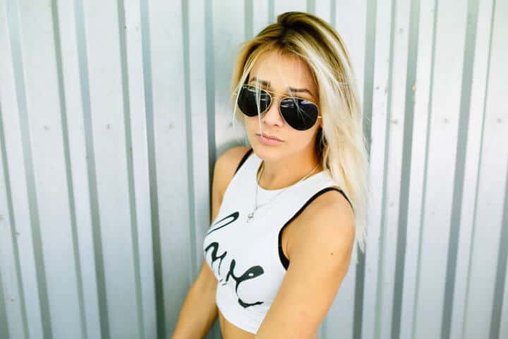 blonde woman portrait serious