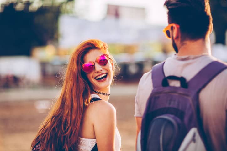 young woman happy summer couple romance