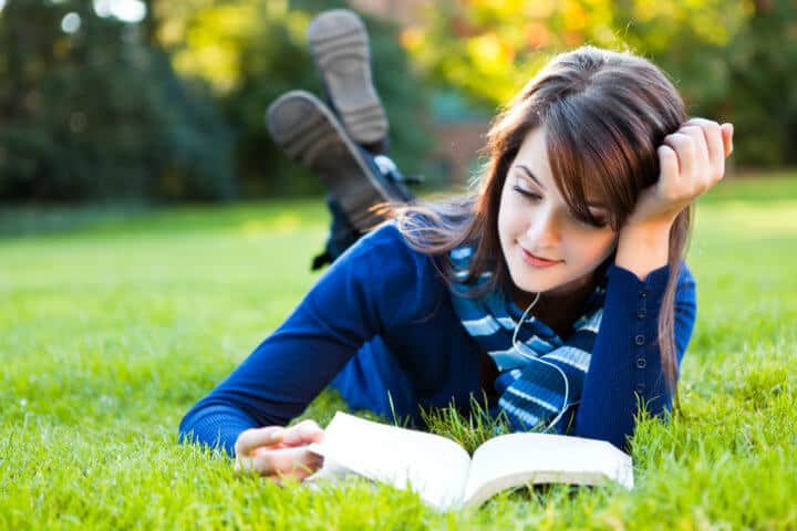 College student studying at campus.