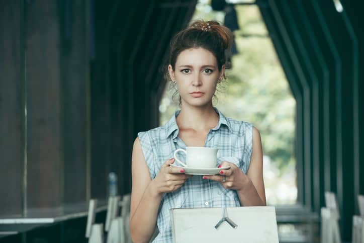 young woman cafe shopping outdoors