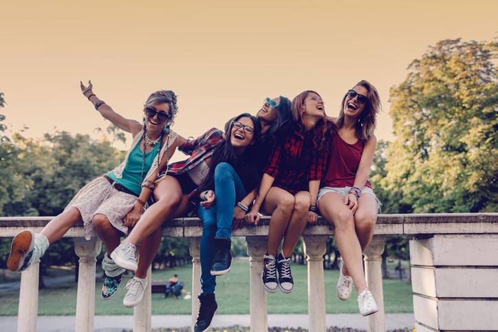 Teenagers having fun in the city park