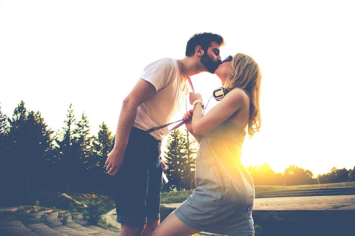 young couple happy kiss romance