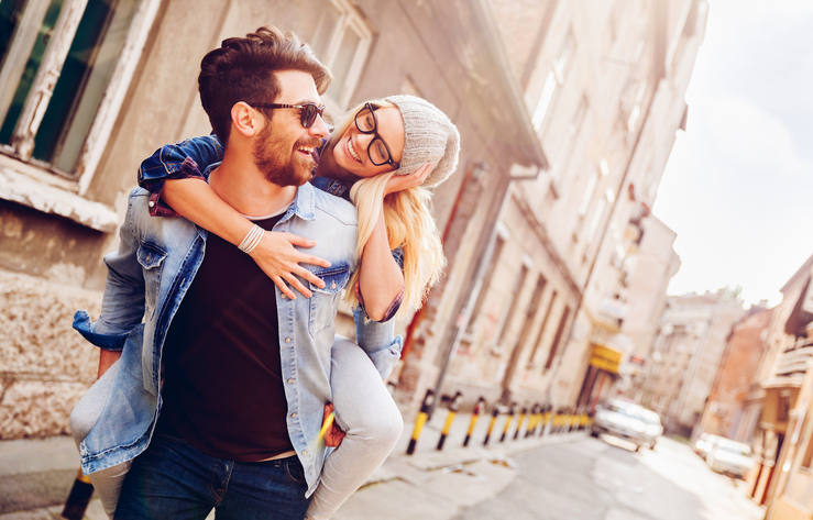 young couple happy street dating romance