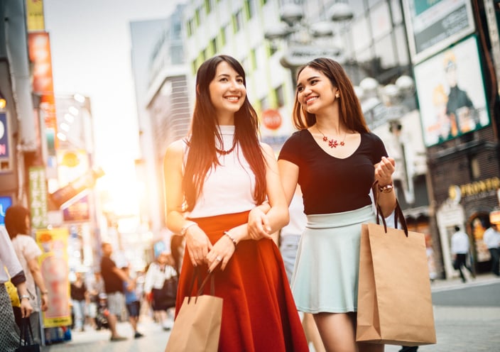 Japanese Girlfriends Shopping in Shibuya, Tokyo. Japan.