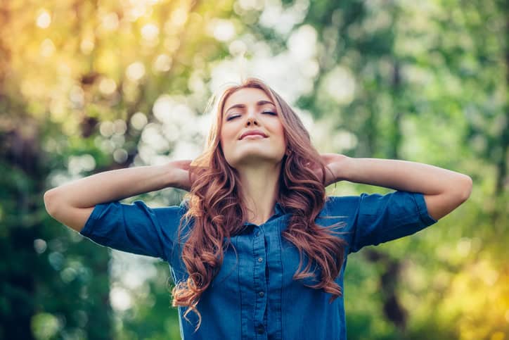 Free Happy Woman Enjoying Nature. Outdoor. Freedom concept. Beauty Girl