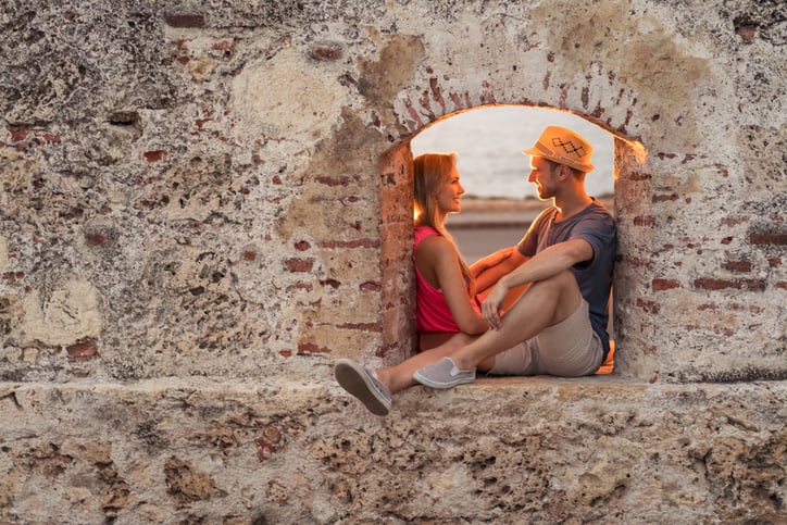 Couple sightseeing in Cartagena, Colombia.